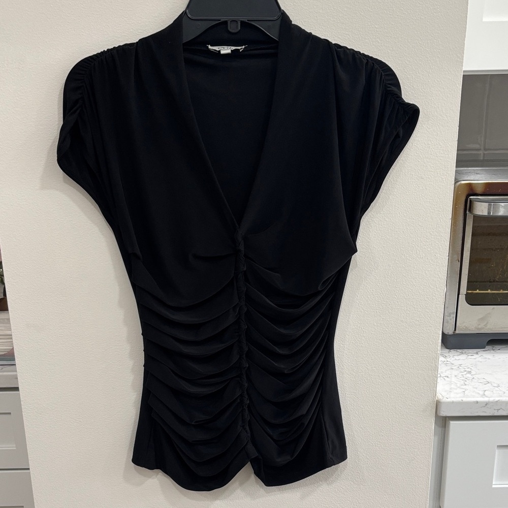 Cache Black Ruched Women's Blouse y2k